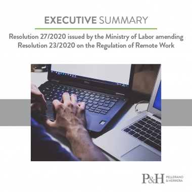 Resolution 27/2020 issued by the Ministry of Labor amending Resolution 23/2020 on the Regulation of Remote Work